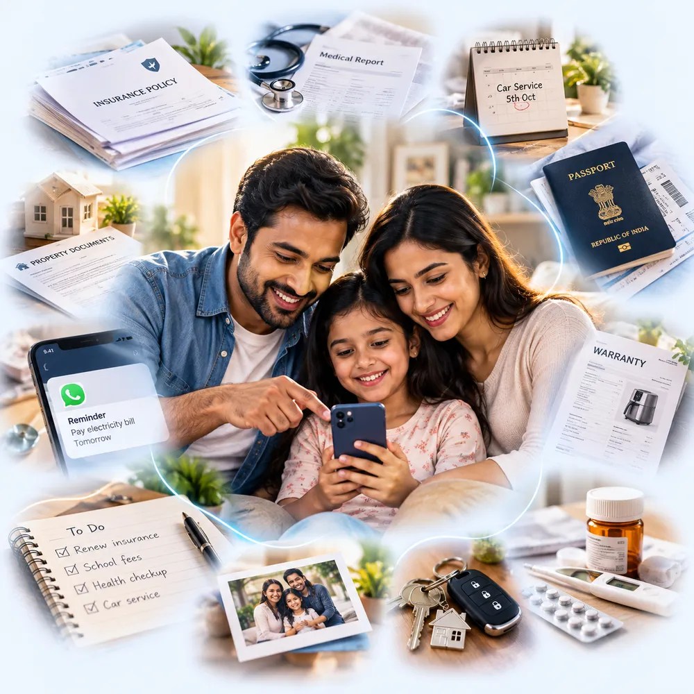 A family together, surrounded by the documents, reminders and records meraPA looks after